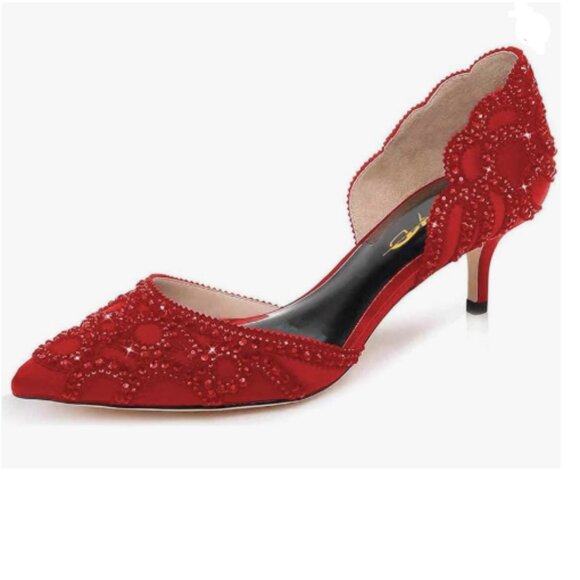 XYD Women's Pumps, Elegant Pointed Toe, D'Orsay Kitten Low Heels, Rhinestone - Picture 1 of 8